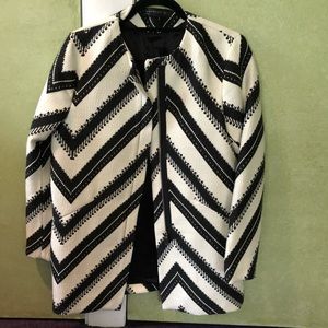 Zara Black & White Zig Zag Wool Crew Neck Coat